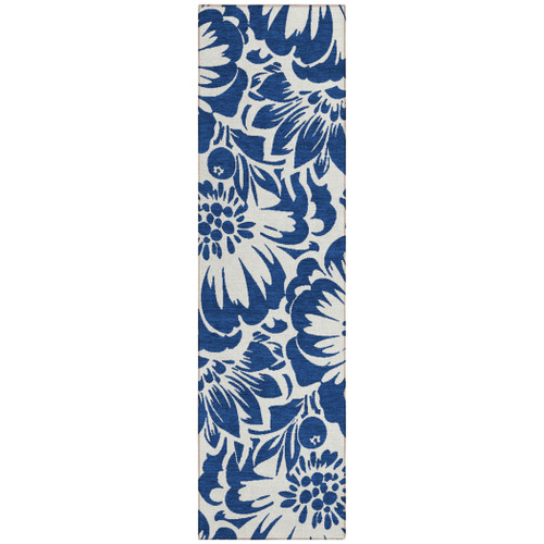 8' Runner Navy and Ivory Floral Washable Non Skid Indoor Outdoor Runner Rug 8' Runner Navy and Ivory Floral Washable Non Skid Indoor Outdoor Runner Rug