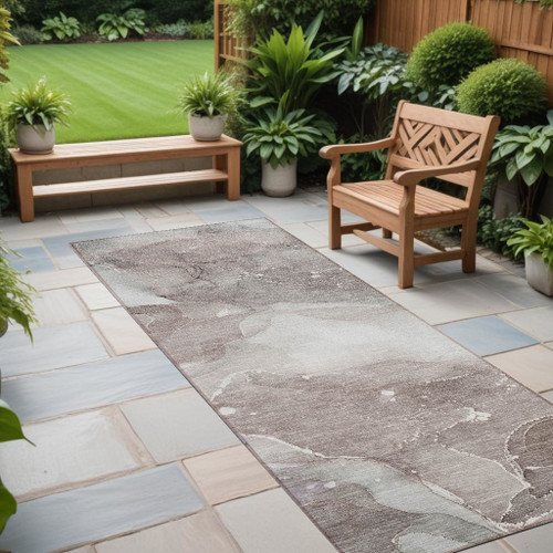 8' Runner Taupe Abstract Washable Non Skid Indoor Outdoor Runner Rug - 608219058135 8' Runner Taupe Abstract Washable Non Skid Indoor Outdoor Runner Rug - 608219058135
