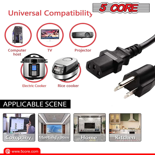 AC Power Extension Cord 10Ft 3 Prong Adapter 16AWG/2C 125V 13A US Male to Female