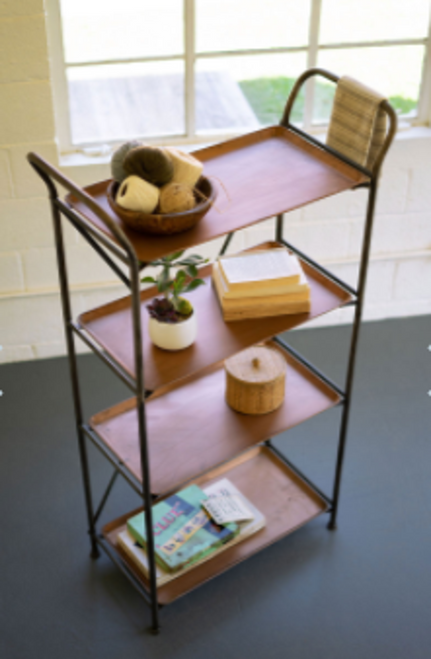 Iron Display Unit With Four Copper Finish Shelves 27.5" X 14" X 56"T