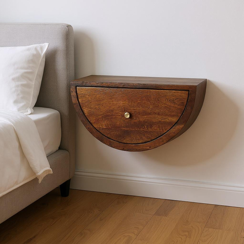 Solid Wood One Drawer Half Moon Floating Nightstand