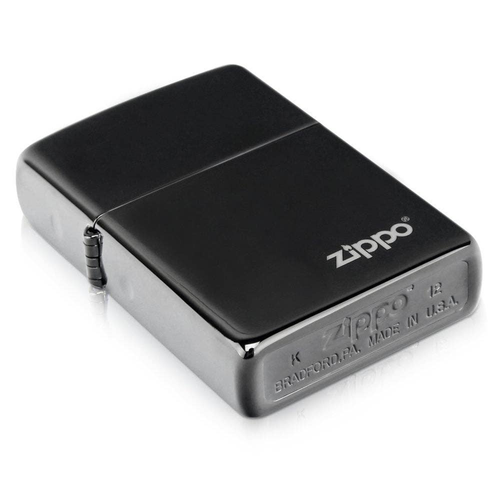 Zippo Ebony w/Logo Lighter High Polish 