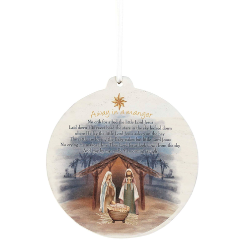 Wood Ornament Away In A Manger 