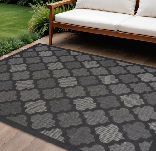 12' X 15' Charcoal And Black Trellis Indoor Outdoor Area Rug