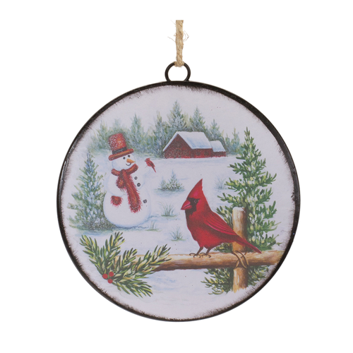Woodland Snowman Disc Ornament 