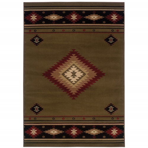 6' X 9' Green Southwestern Power Loom Stain Resistant Area Rug
