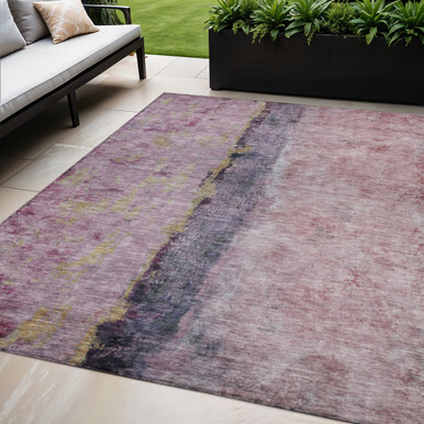 5' X 8' Blush Pink And Purple Abstract Washable Indoor Outdoor Area Rug