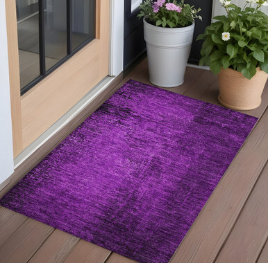 2' X 3' Purple Abstract Washable Non Skid Indoor Outdoor Area Rug