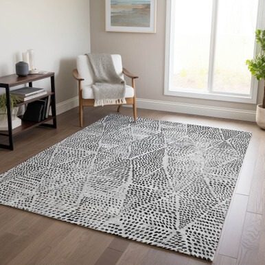 9' X 12' Pewter Charcoal And Ivory Geometric Washable Indoor Outdoor Area Rug