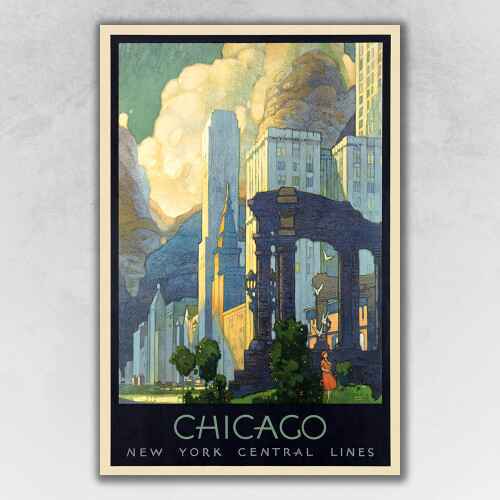 Vintage 1929 Chicago Michigan Ave Travel Poster Wall Art