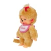 Sekiguchi Monchhichi Beige Girl 8" Plush Toy - Red Bib - Left Angle