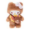 Monchhichi x Hello Kitty collaboration plush doll with costume, red gingham bib and satchel, 7.87 inches tall, brown and red at Jellybeet