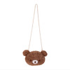 Rilakkuma Chairo face plush shoulder bag with soft brown fur texture and adjustable strap at Jellybeet
