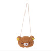 Rilakkuma Face Plush Shoulder Bag with soft texture and adjustable strap on white background at Jellybeet