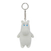 Moomin Moomintroll soft plush keychain with white body and black eyes, official merchandise from Moomin Valley series at Jellybeet
