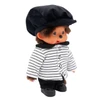 Monchhichi Stripe Jacket & Black Hat Set – Kawaii Plush Toy - Left Angle
