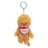 Monchhichi Beige Beanie Boy plush keychain with soft cap and classic kawaii design on white background at Jellybeet