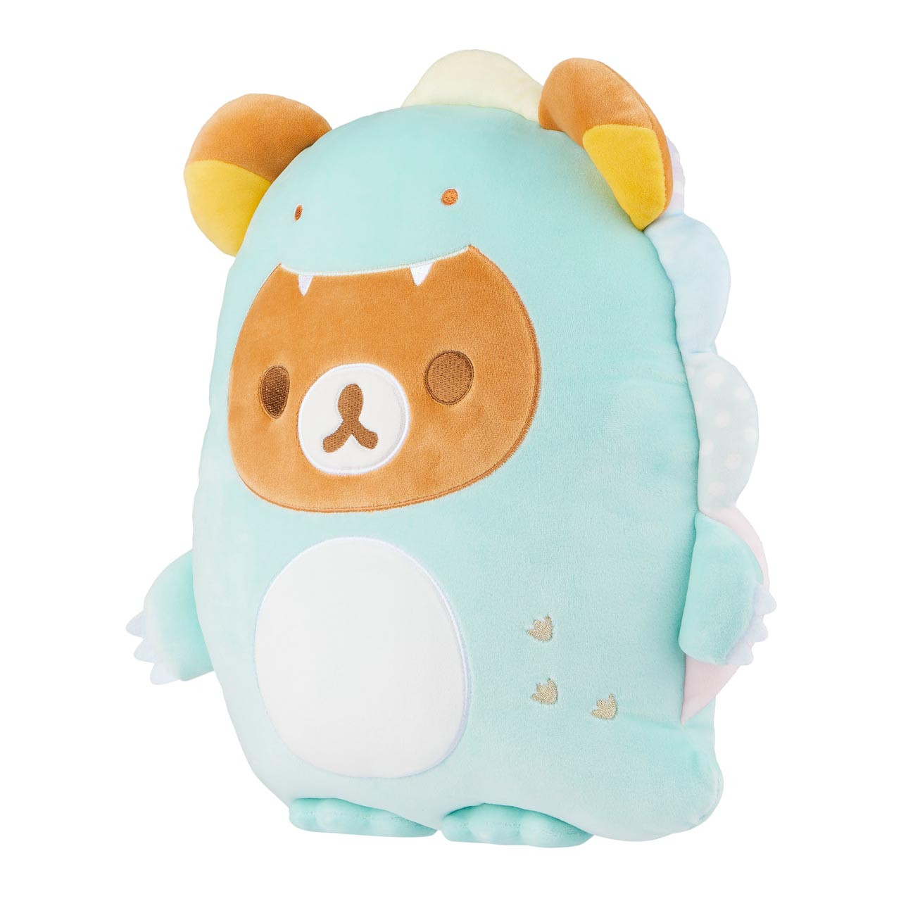 Rilakkuma Plays With Dino Flat Mochi Plush - San-X Official 15-inch Pastel Green Stuffed Animal | Super Soft