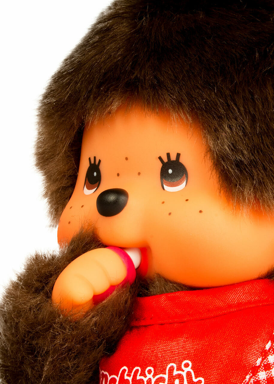 Monchhichi Sekiguchi EUROPE HOLLAND Monchichi Plush Doll Vtg Toy Boy Red Bib