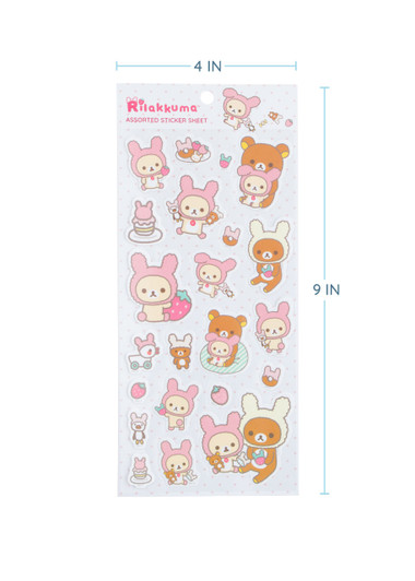 Rilakkuma Strawberry Themed Sticker Sheet - White - Dimensions Rilakkuma Strawberry Themed Sticker Sheet - White - Dimensions