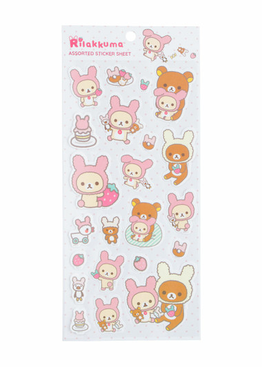 Rilakkuma Strawberry Themed Sticker Sheet - White - Front Rilakkuma Strawberry Themed Sticker Sheet - White - Front