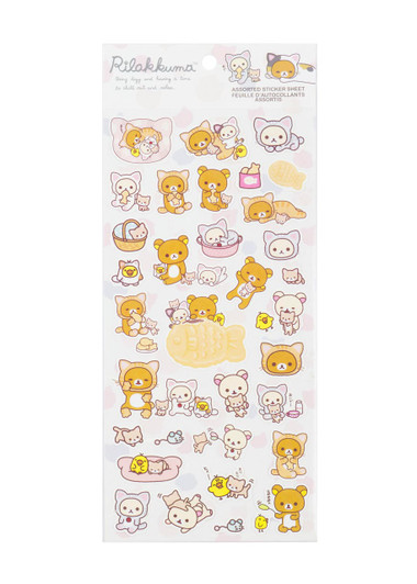Rilakkuma Easy Going Cats Assorted Sticker Sheet - Front Angle Rilakkuma Easy Going Cats Assorted Sticker Sheet - Front Angle
