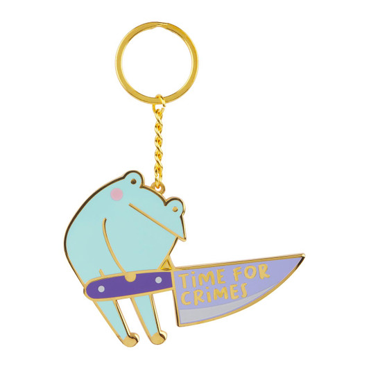 Rainylune Song the Frog Time for Crime Enamel Keychain - Front  Angle