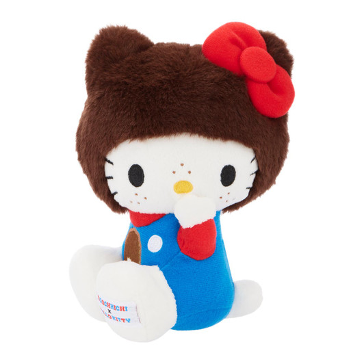 Hello Kitty wearing brown Monchhichi costume plush doll - kawaii collaboration collectible toy at Jellybeet