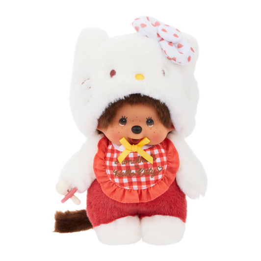 Monchhichi x Hello Kitty with Costume with a Gingham Bib Plush Doll Monchhichi x Hello Kitty with Costume with a Gingham Bib Plush Doll