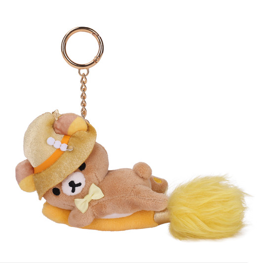 Rilakkuma Magic Plush Keychain - soft brown bear character keychain with metal clasp for bags and keys at Jellybeet