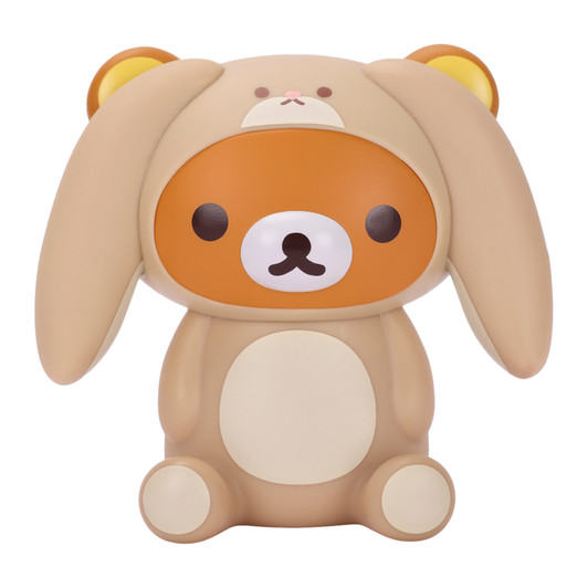 Rilakkuma Rabbit Figure in bunny costume, adorable kawaii collectible for desk or shelf display at Jellybeet