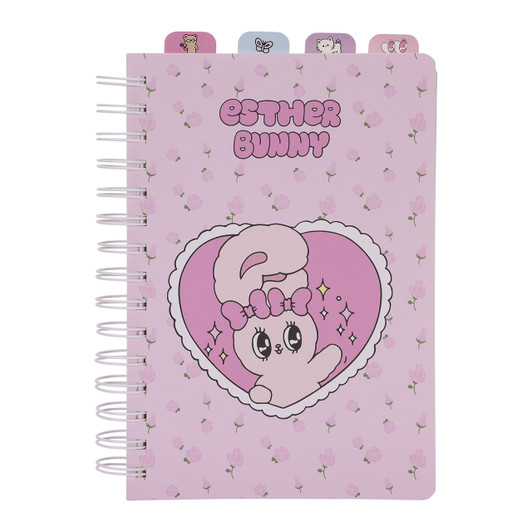 Esther Bunny hardcover spiral notebook with kawaii bunny character design on durable cover for students and artists at Jellybeet
