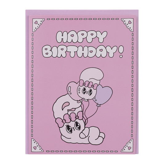 Esther Bunny Birthday Cards with kawaii bunny design in soft pastel colors, perfect for kids and bunny lovers at Jellybeet