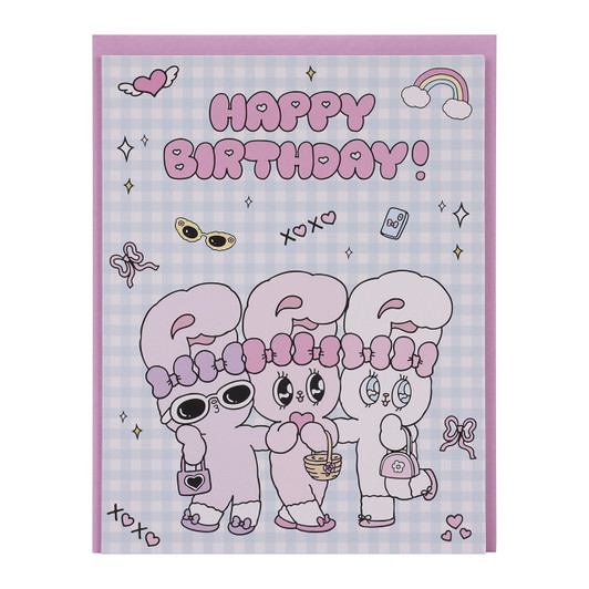 Esther Bunny birthday card with kawaii bunny character design and colorful whimsical illustration at Jellybeet