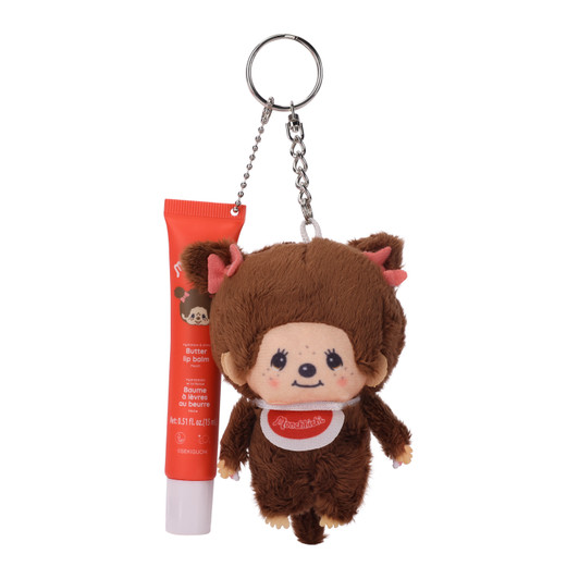 Monchhichi Butter Lip Balm & Plush Keychain Red - at Jellybeet