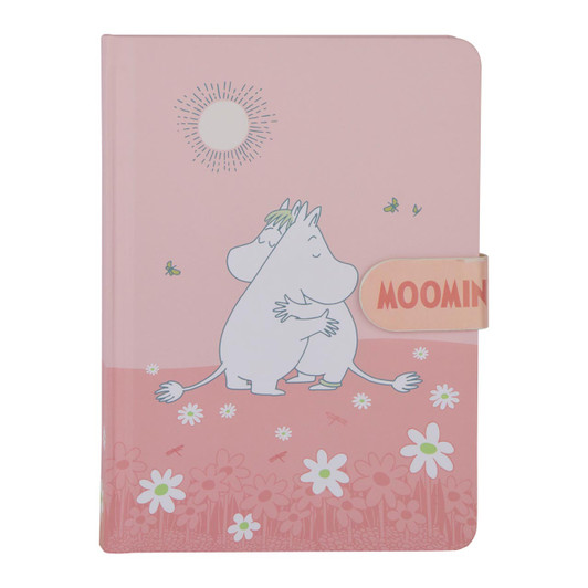 Moomin notebook with Moomintroll and Snorkmaiden illustration on white cover with smooth quality paper pages at Jellybeet