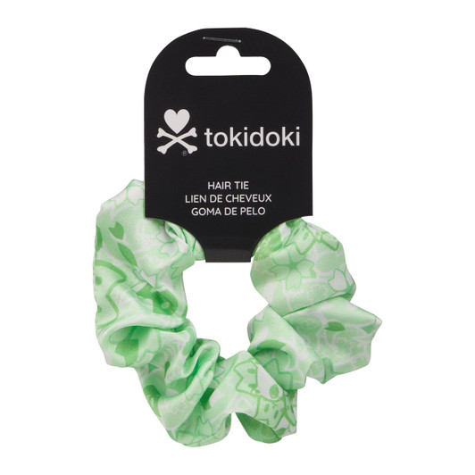 Tokidoki green scrunchie with character art design, soft fabric hair accessory for all hair types at Jellybeet