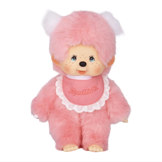 Monchhichi Pink Plush Girl soft cuddle toy with adorable face and pink outfit, perfect for kids and collectors at Jellybeet