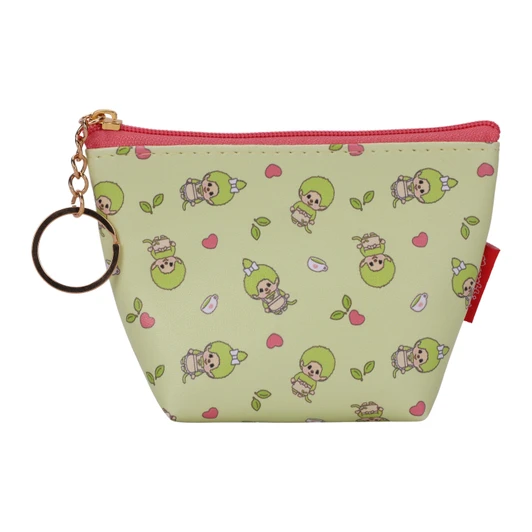 Green Monchhichi coin purse with soft texture and kawaii character design for storing coins and small items at Jellybeet