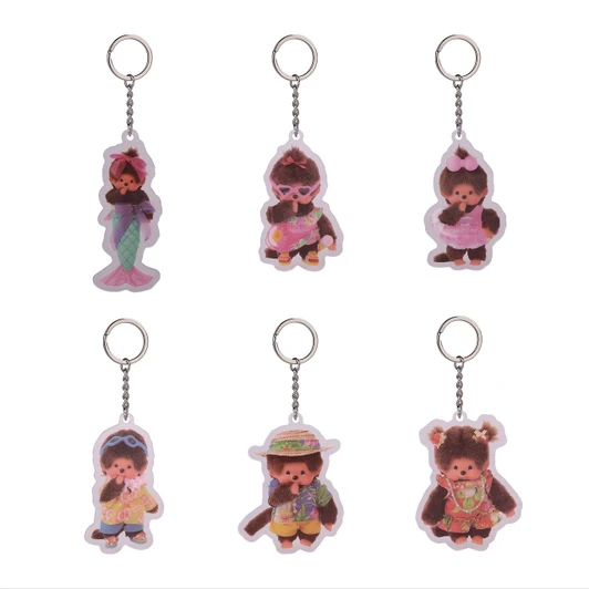 Monchhichi acrylic keychain blind box featuring summer collection characters with vibrant kawaii designs at Jellybeet