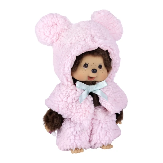 Monchhichi Pink Bear Hoodie Cape Boy | Adorable Plush Costume - Right Angle