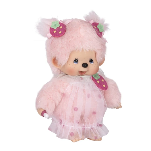 Monchhichi Pink Strawberry Heart Plush – Soft Kawaii Toy - Right Angle