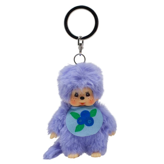 Monchhichi Fruits COLORS Blueberry Keychain plush charm with vibrant purple design and cute character face at Jellybeet