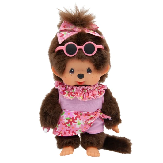 Monchhichi Beach Girl Swimwear Set in bright summer colors, kawaii plush doll outfit for imaginative play at Jellybeet
