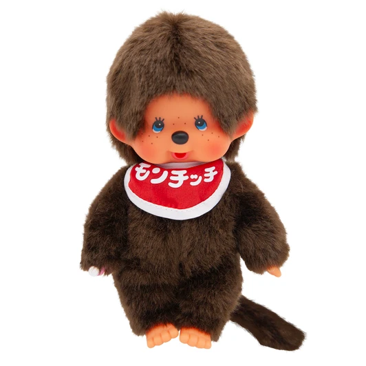 Monchhichi Japanese Logo Blue Eyes Plush toy - soft kawaii character doll with vibrant blue eyes and official Japanese branding at Jellybeet