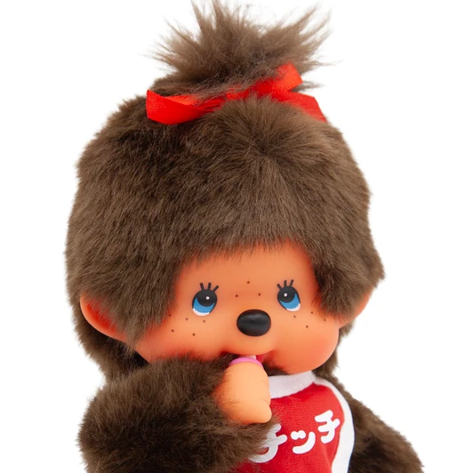 Monchhichi Plush with Blue Eyes & Japanese Logo | Jellybeet - Close Up