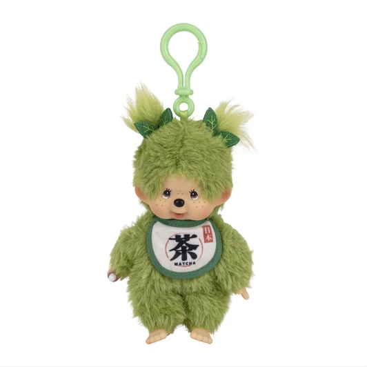 Monchhichi Matcha Keychain Girl plush charm in soft green with clip attachment for bags and keys at Jellybeet
