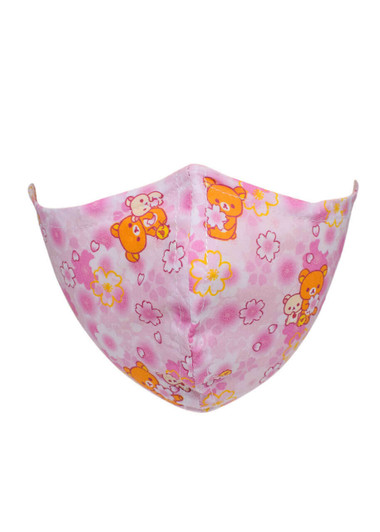 Rilakkuma Adult Face Mask - Cherry Blossoms - Front Angle Rilakkuma Adult Face Mask - Cherry Blossoms - Front Angle