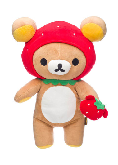 Rilakkuma Wearing A Strawberry Plush - Front Angle Rilakkuma Wearing A Strawberry Plush - Front Angle