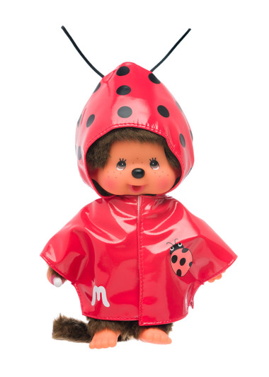 Monchhichi Boy in a Ladybug Raincoat Plush - Front Angle Monchhichi Boy in a Ladybug Raincoat Plush - Front Angle